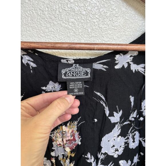 NEW Angie open floral coverup wrap black boho women's M hippie beachy relaxed - Picture 3 of 4